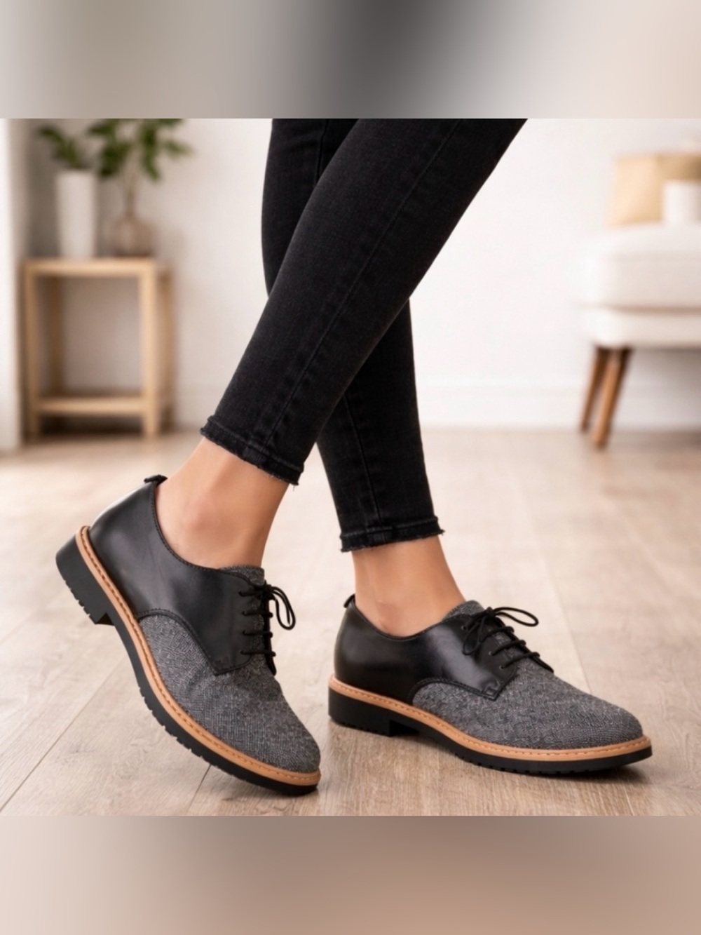 Women’s Clarks Collection Raisie Bloom Gray Tweed Oxford Flats Size 9M